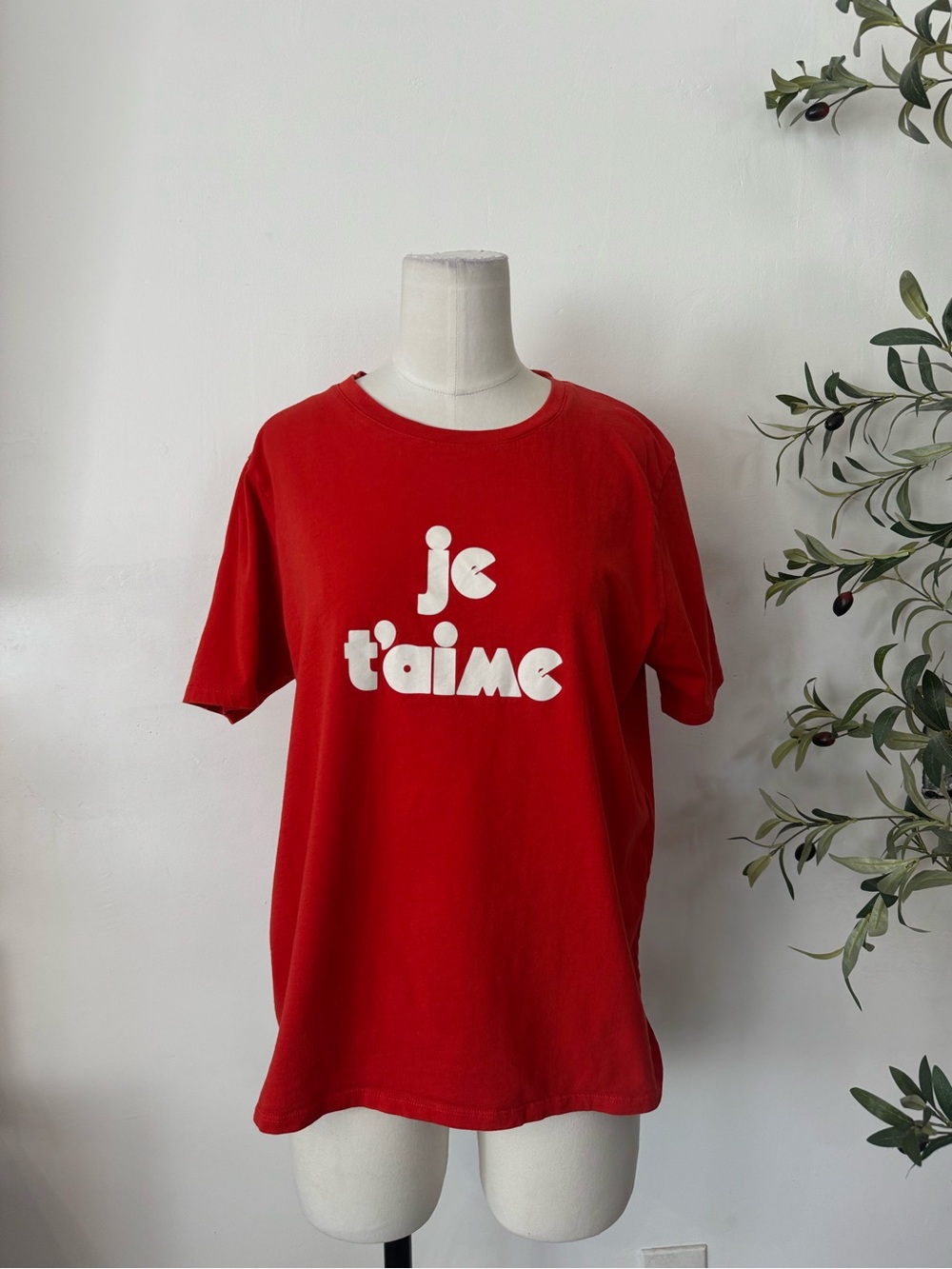 Sezane Paris Je t'aime Logo Women Shirt Red Size L Cotton I Love You T-Shirt